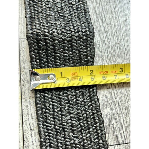 Square Wooden Buckle Straw Rattan Elastic Belt Womens One Size Brown/Black - Picture 9 of 13